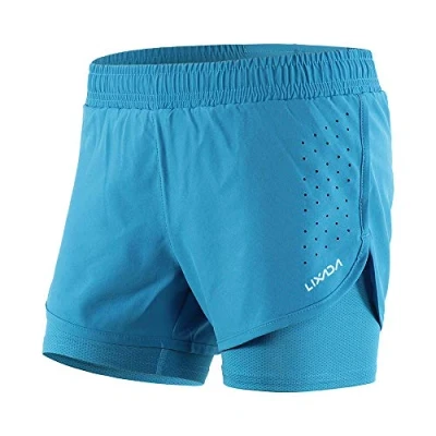 Afbeelding van Lixada 2 in 1 hardloopbroek voor dames, sneldrogend, ademend, actieve training, joggen, wielrennen, shorts met langere binnenschoen