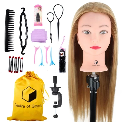 Afbeelding van Desire of Goods Oefenhoofd Kappershoofd Donkerblond Tafelklem &amp; Styling Accessoires Kappop Kaphoofd 70 cm