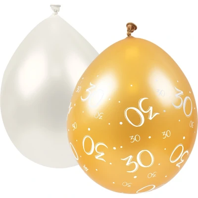 Afbeelding van Ballonnen 30 jaar Classy Wit/Goud per 8 stuks
