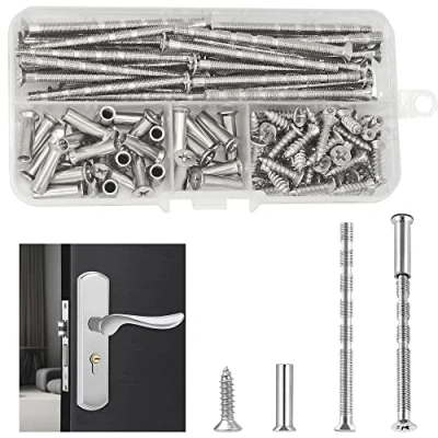 Afbeelding van 32 set (112 stuks) verbindingsschroeven met huls (60 mm), deurklink schroeven bout aansluiten bevestiging voor handgrepen, M4 deurklinkschroeven deuren
