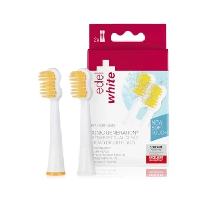 Afbeelding van edel+white Dual Clean Ultrasoft Airbag borstelkoppen voor elektrische tandenborstel, geschikt alle sonische tandenborstels, navulverpakking met 2 stuks