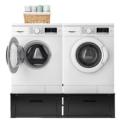 Afbeelding van Vonia Wasmachine Verhoger Dubbel en Droger met Lade kast ombouw Zwart