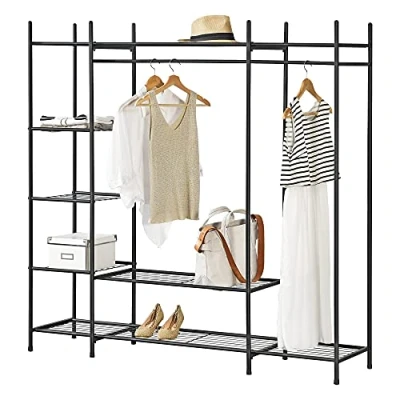 Afbeelding van Kledingkast open kast zwart met 6 planken 150x150x40 cm