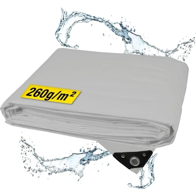 Afbeelding van horizont Afdekzeil, waterdicht, 260 g/m², 8 x 10 m, met scheurvaste ogen, zandbak en zwembadafdekking, zeildoek voor auto, motorfiets, fiets, winddichte afdekfolie buiten, grijs