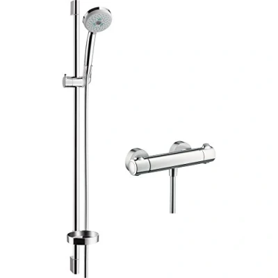 Afbeelding van hansgrohe Doucheset Croma 100, thermostaatset met 3 straalsoorten, douchestang 0,90 m, doucheslang 1,60 chroom