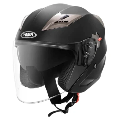 Afbeelding van YEMA Jethelme Scooterhelm, valhelm, chopperhelm, YM 627, motorhelm, ECE met dubbel vizier, zonneklep voor dames, heren en volwassenen, mat zwart, S