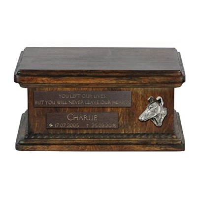Afbeelding van Persoonlijke houten urn hond voor collie as met gravure klein formaat