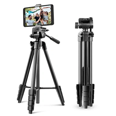 Afbeelding van UBeesize Camera Statief, 163 cm Statief Draagbaar met Afstandsbediening en Mobiele Telefoon Houder,Aluminium Foto voor Video Recording, Live Streaming Zwart