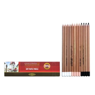 Afbeelding van KOH I NOOR Pastelpotloden, 12 stuks, huidskleuren + wit zwart, pastelkrijt, set voor kunstenaars, exclusieve kleurpotloden in verschillende kleuren