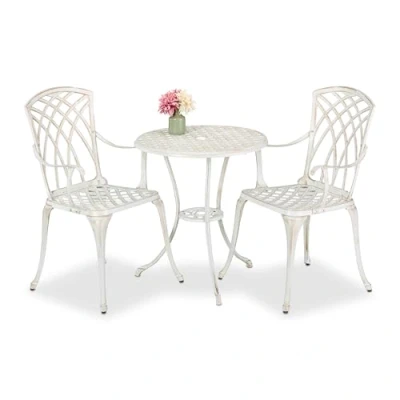 Afbeelding van bistroset 2 persoons bistrotafel Ø 60 cm en stoelen met parasolgat wit brons