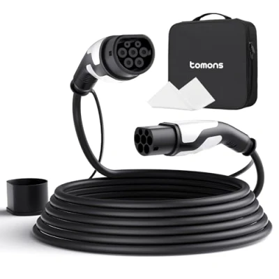 Afbeelding van tomons Oplaadkabel voor elektrische auto&#039;s, type 2, 22 kW, 32 A, driefasig, 5 m, kabel gemaakt met modellen S/X/Y/3, ID.3, ID.4, E Tron, Zoe, Kona, I3, CE/TUV
