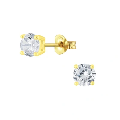 Afbeelding van JoyS Zilveren 5 mm rond oorbellen zirkonia 14k goudplating