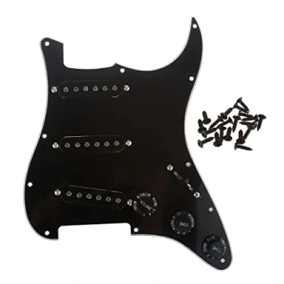 Afbeelding van Musiclily 11 Schroefgaten SSS Strat Pickguard Loaded Slagplaat met Single Coil Elementenset voor Stratocaster stijl Elektrische Gitaar,3 laags Zwart