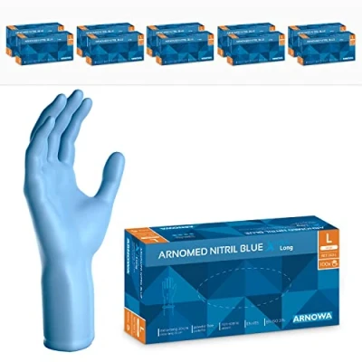Afbeelding van ARNOMED Wegwerphandschoenen geel extra lang, 30cm in L, nitril handschoenen dik, 1000 stuks, rubber maten S, M, L &amp; XL