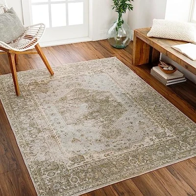 Afbeelding van Surya Al Khor Vintage Tapijt Woonkamer, Eetkamer, Hal Boho Oosterse Stijl, Laagpolig Kleurrijk, Beige, Bruin 160 x 213 cm Groot