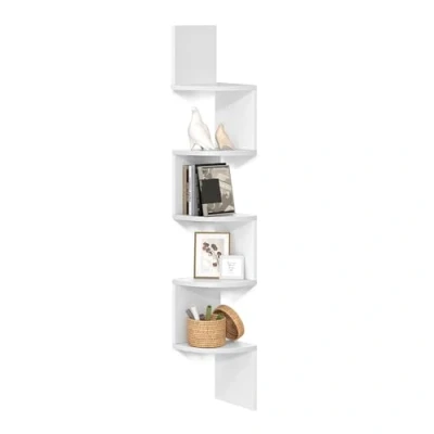 Afbeelding van VASAGLE hoekplank, wandplank met 5 planken, zwevende plank, voor keuken, slaapkamer, woonkamer, studeerkamer, kantoor, wit LBC20WT