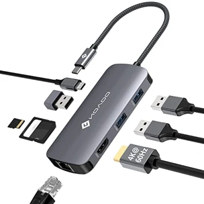 Afbeelding van NOVOO USB C Hub 8 in 1 adapter naar HDMI 4K 60Hz, 3.0 x 3, Gigabit Ethernet, Type PD 100W opladen, SD &amp; Micro SD, Dock voor MacBook Air Pro