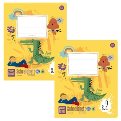 Afbeelding van Ursus Formati schrijfschrift S.2 Quart 20 vellen, gelinieerd, 2 stuks, opbouwende liniatuur voor beginnende schrijvers, van 100% gerecycled papier