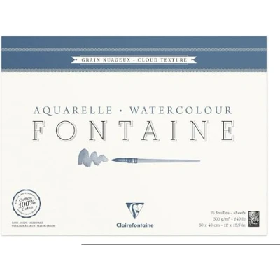 Afbeelding van Clairefontaine 96422C tekenblok, 4 zijdig verlijmd aquarelpapier Torchon Wolk, fontein/haders, 30 x 40 cm, 15 vellen, verpakking van 300 g, wit