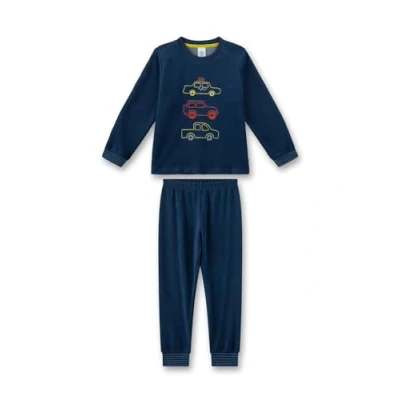Afbeelding van Sanetta Jongenspyjama blauw Hoogwaardige en comfortabele katoenen badstof pyjama voor jongens. Lange mouwen met automotief Pyjamaset jongens, blauw, 116 cm