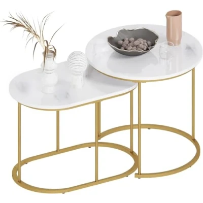 Afbeelding van SogesHome Salontafels voor de woonkamer, set van 2, salontafel, bijzettafel, set, woonkamertafel, nachtkastje, plantentafel met metalen frame, eenvoudige montage
