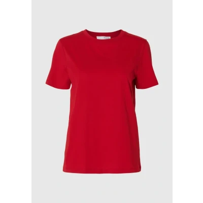 Afbeelding van Selected Femme Slfmyessential Oneck Tshirt basic, Dames, Maat: 40, Equestrian red