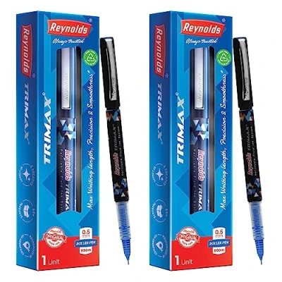 Afbeelding van Reynolds TRIMAX 2 CT POUCH BLUEI Lichtgewicht Roller Pen met comfortabele grip voor extra glad schrijven, school en kantoorbenodigdheden 0,5 mm tip grootte