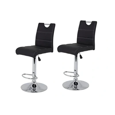 Afbeelding van Apollo Miranda, set van 2 barkrukken, bistrokruk, kunstleer, zwart, trompetvoet met lift en 360 draaibaar, zithoogte 60 tot 82 cm