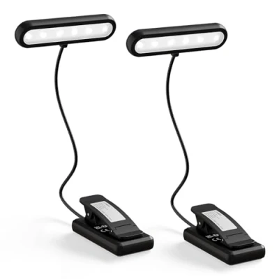 Afbeelding van LQWELL®2x oplaadbare boeklamp voor lezen in bed, leescliplamp, oogbescherming, 3 kleurtemperaturen, traploos dimmen, langdurige 360 flexibele studielamp boekenliefhebbers (Zwart, 2 STK)
