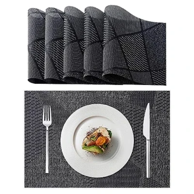 Afbeelding van Lumaca Set van 6 Wasbare Placemats, Ontbijtplacemats 70% PVC en 30% Polyester, Makkelijk Schoon te Maken, Antislip, Hittebestendig, voor de Keukentafel, Donkergrijs