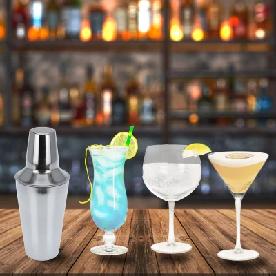 Afbeelding van Cocktailglazen set 12x stuks 3 soorten incl. cocktailshaker RVS 500 ml
