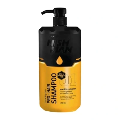 Afbeelding van NISHMAN Pro Hair Shampoo Keratin Complex 1250ml Zoutvrij Parabeenvrij Verbetert de Gezondheid van Hoofdhuid, Geeft Glans &amp; Zachtheid, Ideaal voor Droog of Beschadigd Haar