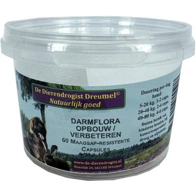 Afbeelding van Dierendrogist Probiotica Prebiotica Darmflora Capsules Maagsapresistent Ondersteuning Immuunsysteem 60 Stuks