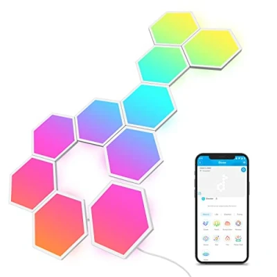 Afbeelding van Govee Glide Hexa Lichtpanelen met wifi, zeshoekige RGBIC lichtpanelen, wandlampen, werkt Alexa en Google Assistant, doe het zelf design, muzieksync, app bediening, voor gaming decoratie, 10 ledpanelen