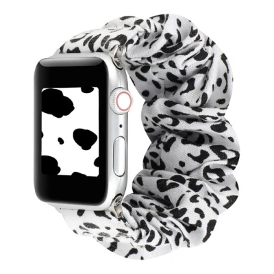 Afbeelding van Apple Watch Elastisch scrunchie nylon bandje Wit / zwart Geschikt voor 38mm 40mm 41mm