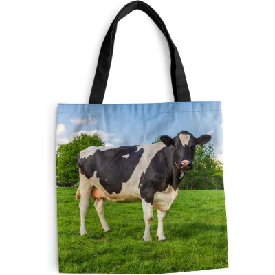 Afbeelding van MuchoWow® Schoudertas Strandtas Big Shopper Boodschappentas Koe Gras Dieren 45x45 cm Katoenen tas