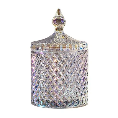 Afbeelding van LuoCoCo Kristallen Snoeppot met Deksel, 18 cm Transparant Diamanten Glazen Gepersonaliseerde Koekjespot voor Bruiloft/Buffet/Candy Bar/Dragees/Badkamer (10,3 x 10,3 cm)