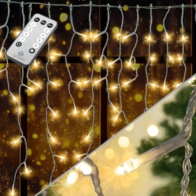 Afbeelding van KESSER® Regenlichtketting 600 LED lichtketting warm wit incl. afstandsbediening 8 lichteffecten timer dimfunctie regenketting voor binnen en buiten ijsregenlichtgordijn IP44