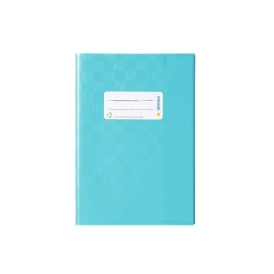 Afbeelding van HERMA 7436 kaft A5 Bast turkoois, boekhoes met belettering en knutselstructuur van duurzame &amp; afwasbare polypropyleenfolie, notitiebescherming voor schoolschriften, gekleurd