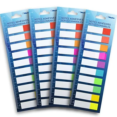Afbeelding van WAYTEX 800 zelfklevende bladwijzers, herbruikbaar, 10 neonkleuren, 4 verpakkingen met elk miniblokken 20 tweekleurige vellen, 45 x 12 mm