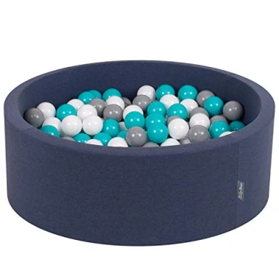 Afbeelding van KiddyMoon ballenbad 90x30cm/200 ballen ∅ 7cm met kleurrijke voor baby&#039;s kinderen rond, donkerblauw:grijs/wit/turquoise