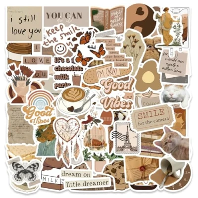 Afbeelding van 60 Stuks Esthetische Stickers, Retro Vintage Vinyl Stickerset voor Scrapbook Plakboek Laptop Waterfles Gitaar