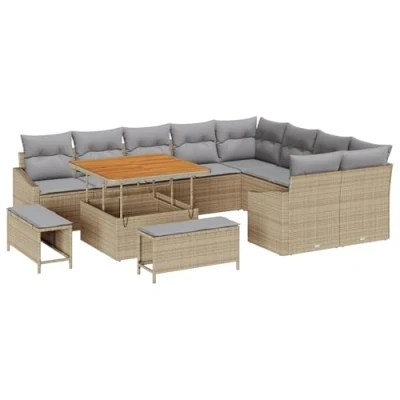 Afbeelding van vidaXL 12 delige Tuin Sofa Set met Kussens Beige Poly Rattan Acacia
