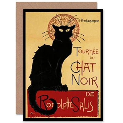 Afbeelding van Wee Blue Coo Black Cat Chat Noir Rodolphe Paris France Birthday Sealed Greeting Card Plus Envelope Blank inside