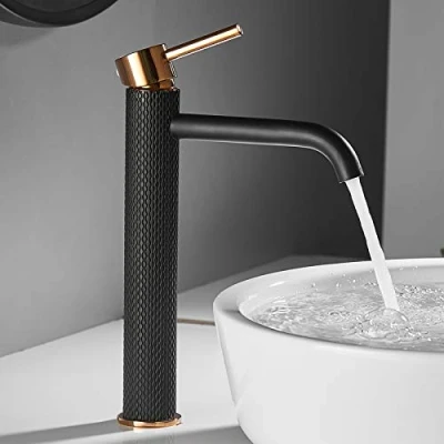 Afbeelding van TIMACO Kraan Badkamer Wastafel Eengreeps Mengkraan Koud en Warm Water Aanwezigheid, Zwart Goud