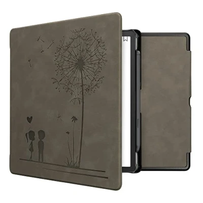 Afbeelding van kwmobile e reader hoesje compatibel met Amazon Kindle Scribe Kunstleren ereader cover stand Paardenbloemen Liefde in grijs