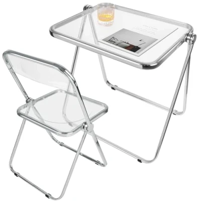 Afbeelding van OHMG Klaptafel, klaptafel van transparant acryl, picknicktafels, ideaal voor klein kantoor, bijzettafel of computerbureau,