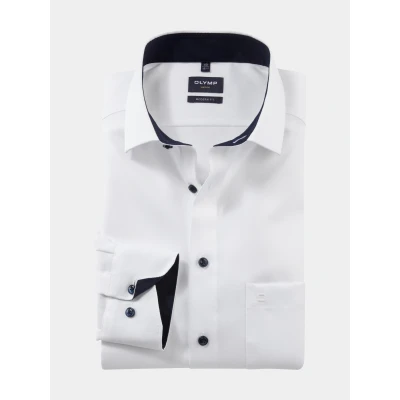 Afbeelding van Olymp overhemd heren Luxor Modern fit strijkvrij normale wit effen