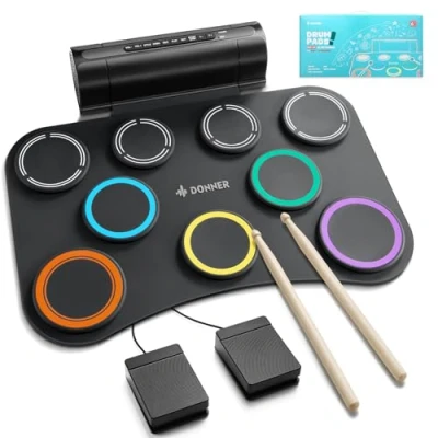 Afbeelding van Donner elektronische drumpad, 9 pads, drumset, oprolbaar, stille drumpad met ingebouwde luidspreker, kindervakantie en verjaardagscadeau, muziekspeelgoed DED 20 (SE)
