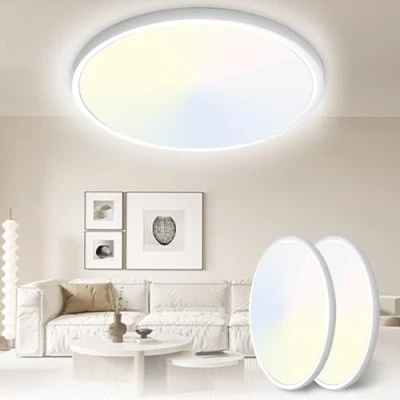 Afbeelding van 2Pack Badkamerlamp 24W 3200LM Plafondlampen, 6000K/4000K/3000K 3 Kleurtemperatuur Flush Plafondlamp, Waterdichte Ronde Ultra Dunne Plafondlamp voor Keuken Slaapkamer Gang Woonkamer Kantoor